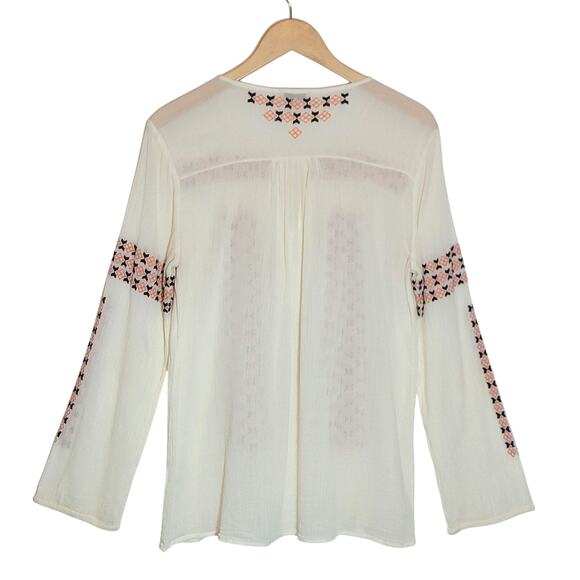 Joie Embroidered Boho Peasant Top Long Sleeve Lightweight Ivory Cream Cotton M - Picture 10 of 16